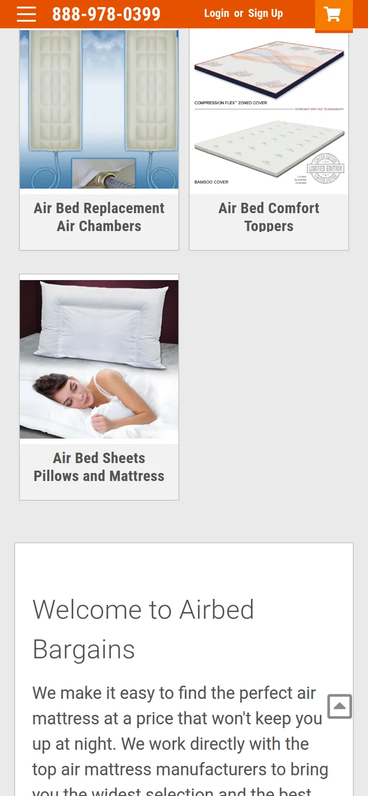 The home page scrolled: the top categories and the welcome text
