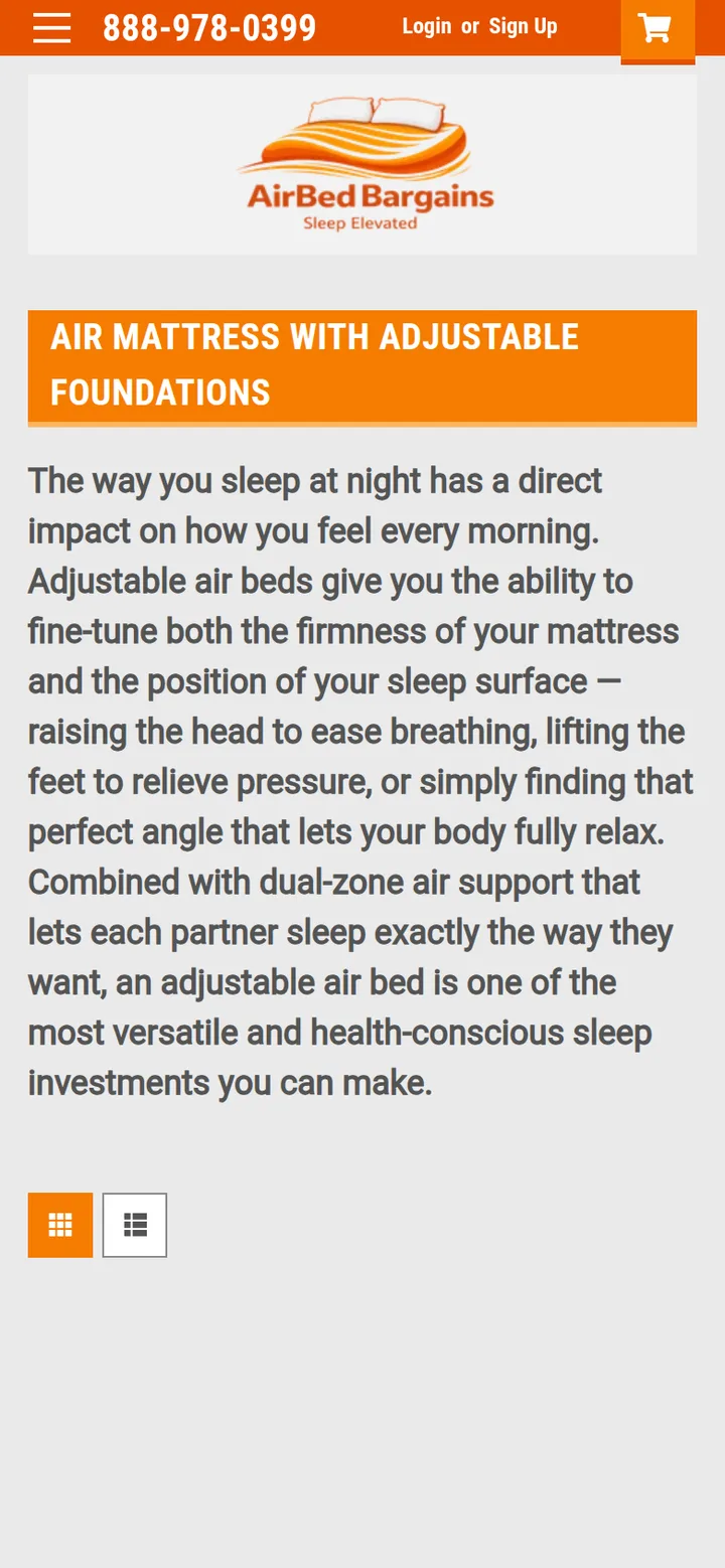 The Air Mattress With Adjustable Foundations category page, with its introduction