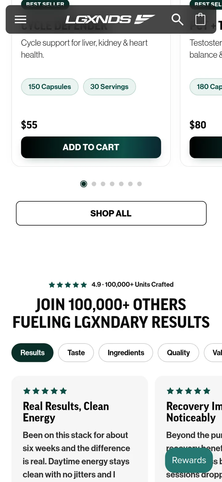 The Shop Supplements carousel on a phone, with product cards that each have an Add to cart button