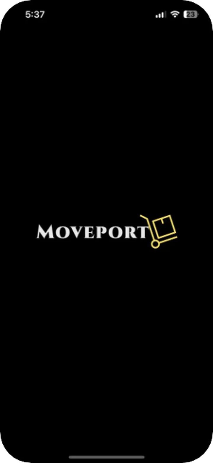 The MovePortz launch screen: the logo on a black background