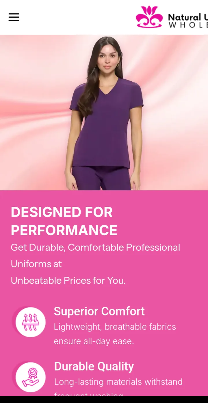 The home page scrolled: the Designed for Performance section on a pink panel