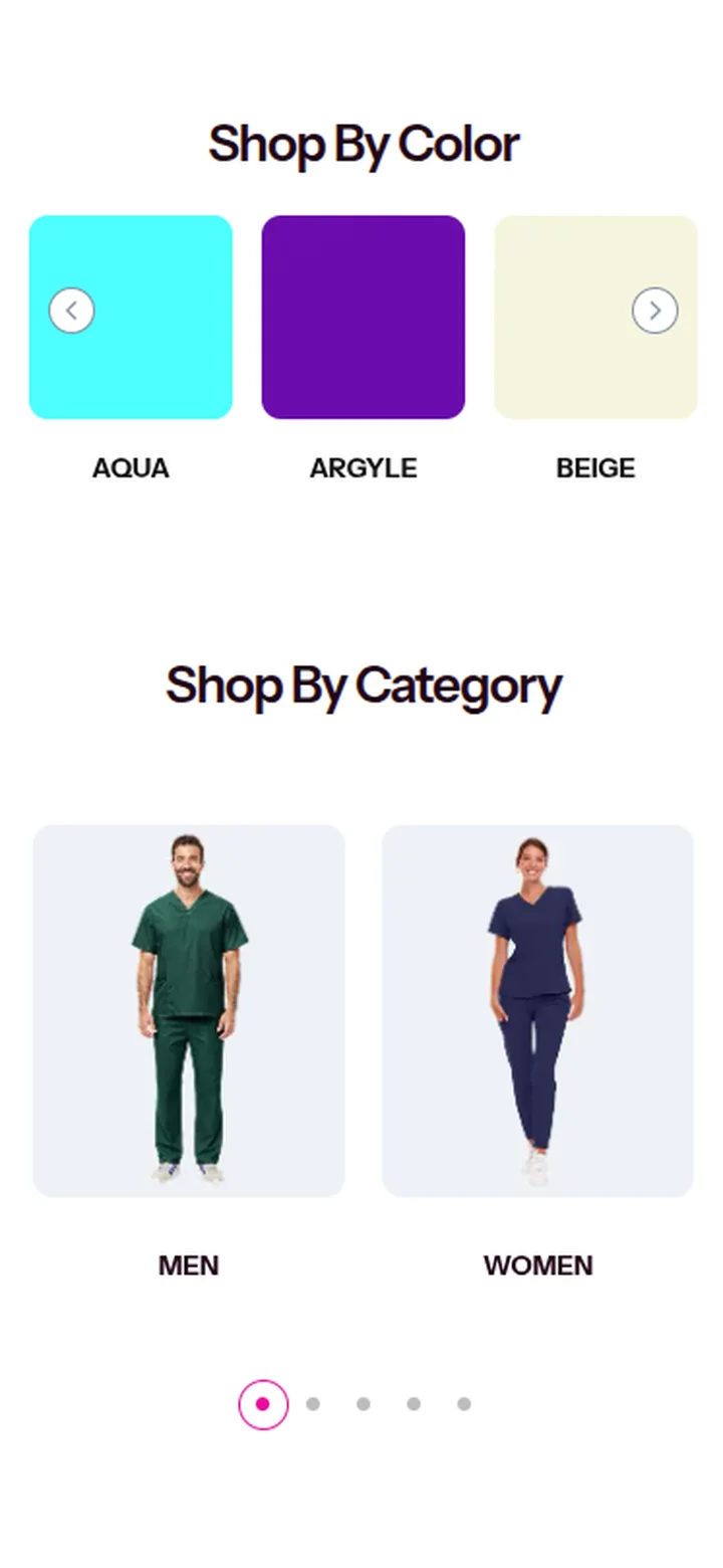 Shop By Color swatches and Shop By Category with men and women