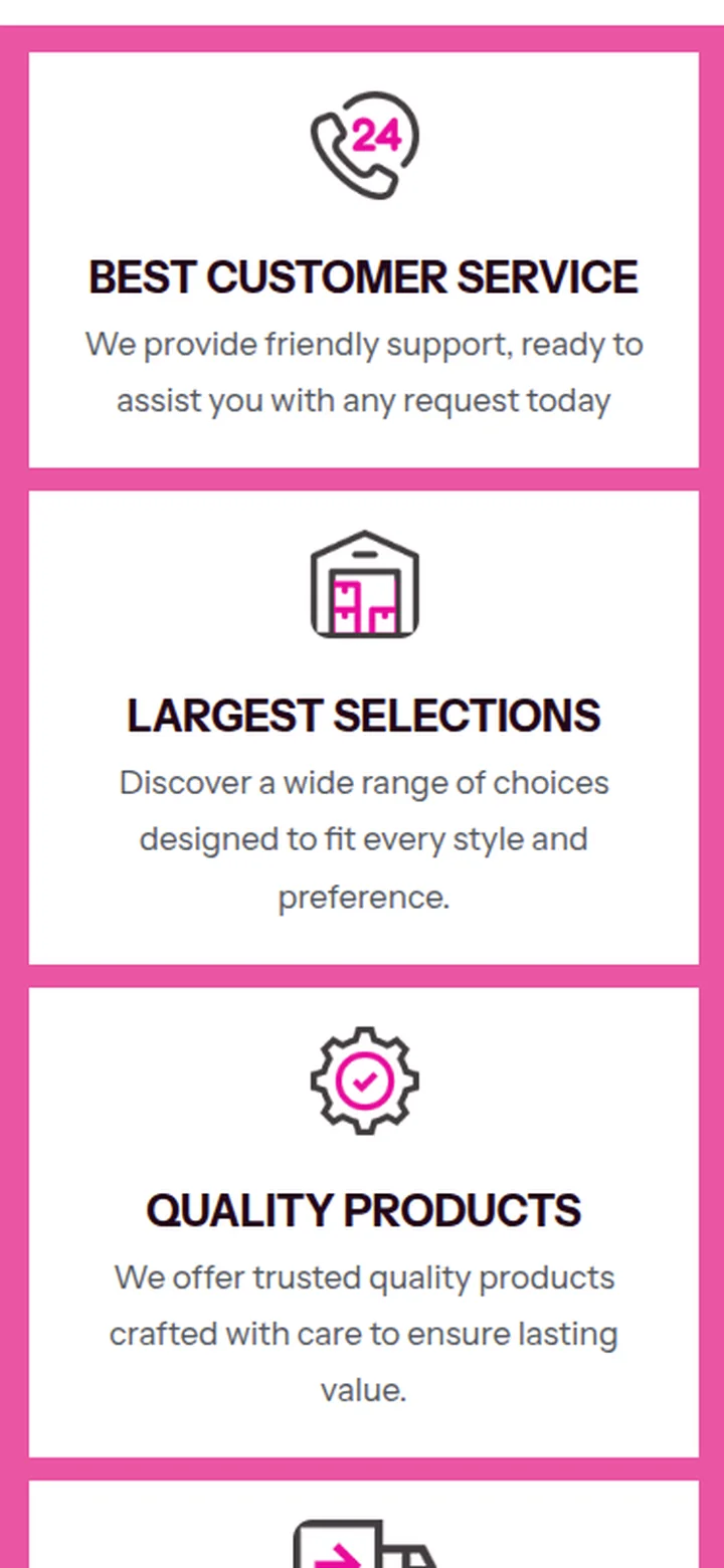 The store promises: best customer service, largest selections, quality products and next day dispatch