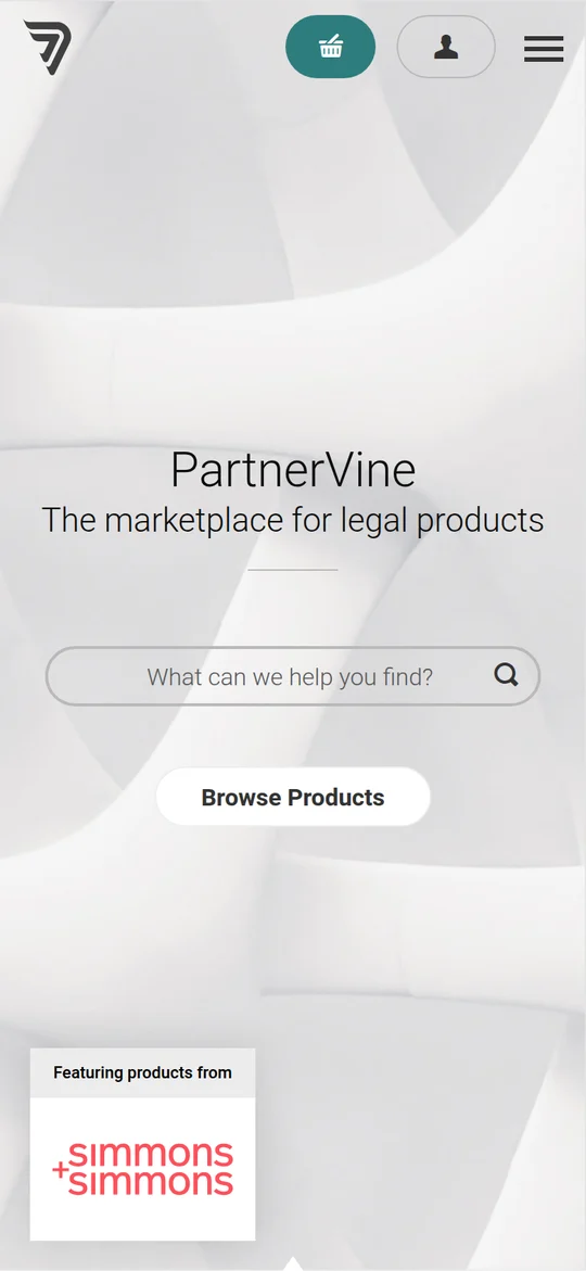 The PartnerVine public home page on a phone: the same heading, search box and Browse Products button