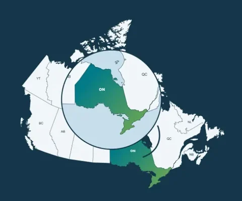 The map on the Ontario page, with Ontario highlighted