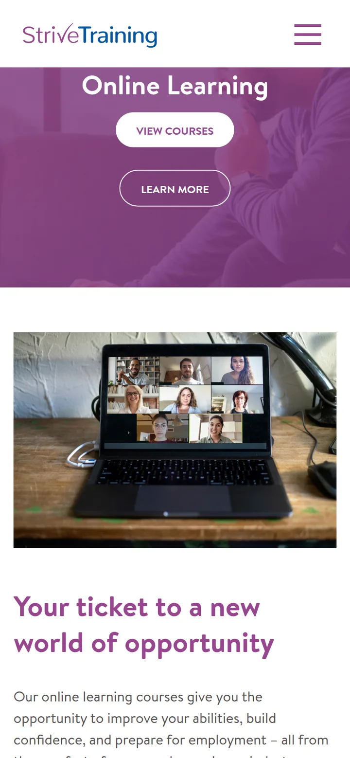 The Online Learning page, with View Courses and Learn More buttons