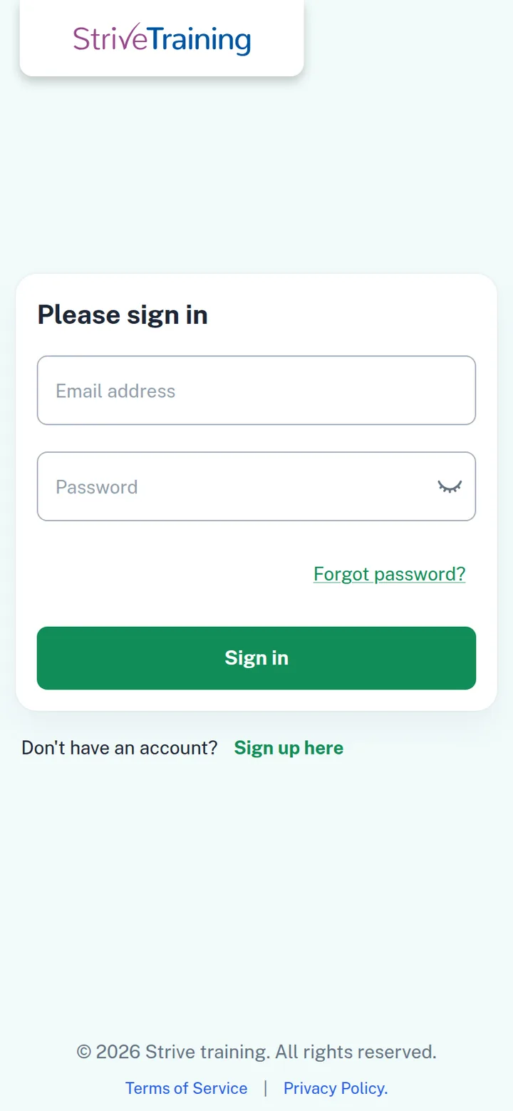 The learner sign-in page, with email and password fields and a Sign in button