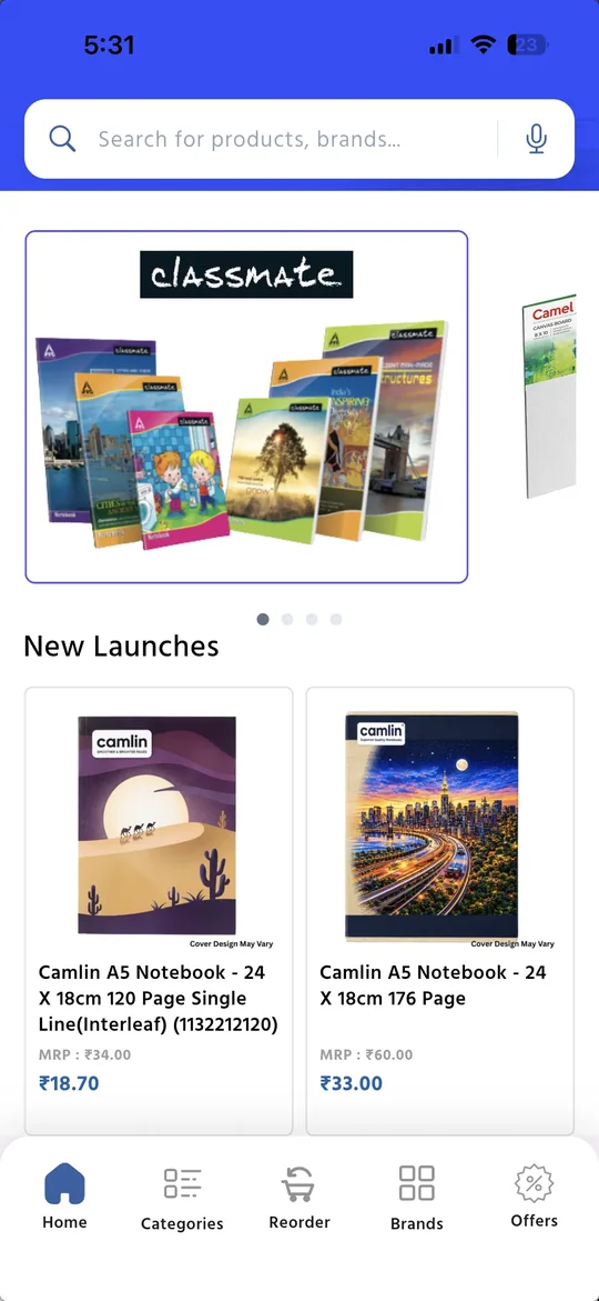 The TrueWholesale app home screen: search, a Classmate brand banner and new launches