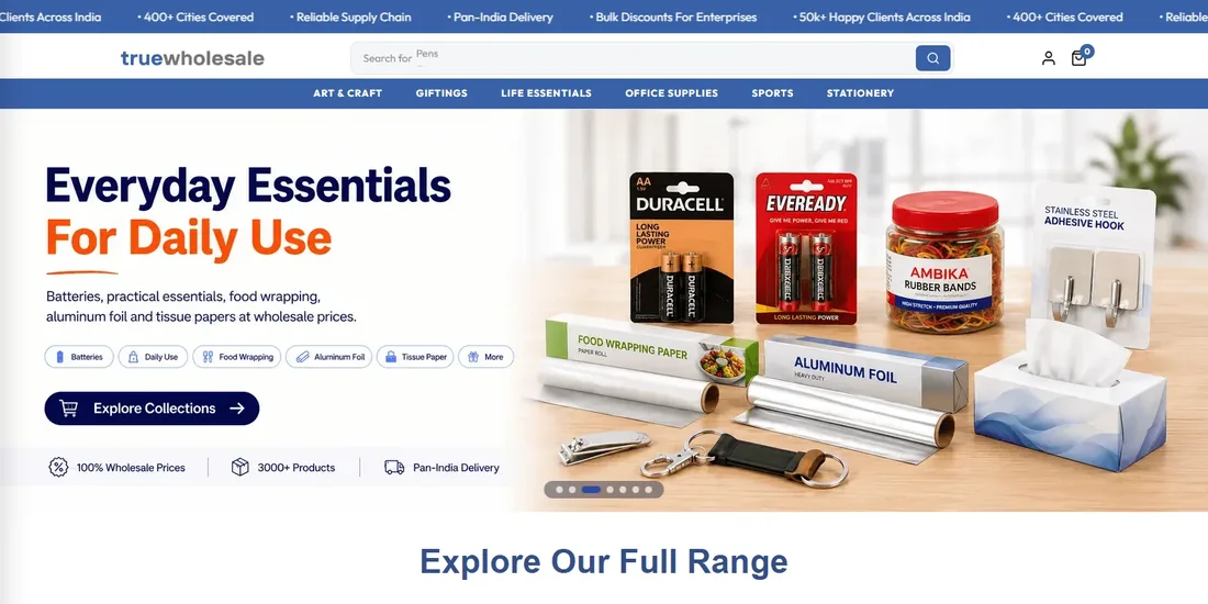 TrueWholesale's live store, built by Provis